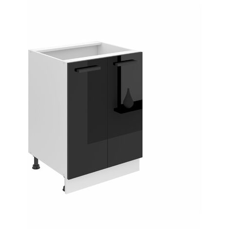 Belini Unterschrank Küche, Küchenunterschrank 60 cm Breite. SD2 Küchenunterschrank ohne Arbeitsplatte. Küchenschrank mit 2 Türen, Schwarz Hochglanz