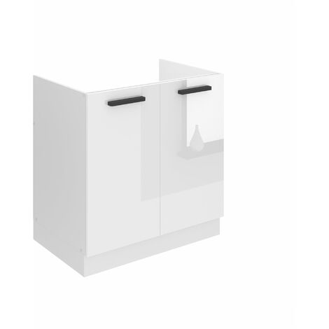 Belini Unterschrank Küche, Spülenunterschrank 80 cm Breite. SDZ Küchenunterschrank ohne Arbeitsplatte. Spülenschrank mit 2 Türen, Weiß Hochglanz