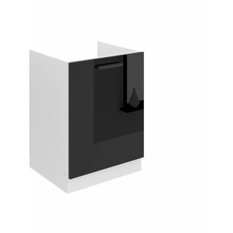 Belini Unterschrank Küche, Spülenunterschrank 60 cm Breite. SDZ Küchenunterschrank ohne Arbeitsplatte. Spülenschrank mit 1 Tür, Schwarz Hochglanz