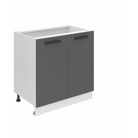 Belini Unterschrank Küche, Küchenunterschrank 80 cm Breite. SD Küchenunterschrank mit Arbeitsplatte. Küchenschrank mit 2 Türen, Silber matt