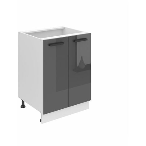 Belini Unterschrank Küche, Küchenunterschrank 60 cm Breite. SD2 Küchenunterschrank ohne Arbeitsplatte. Küchenschrank mit 2 Türen, Silber Hochglanz