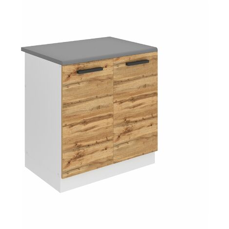 Belini Unterschrank Küche, Spülenunterschrank 80 cm Breite. SDZ Küchenunterschrank mit Arbeitsplatte. Spülenschrank mit 2 Türen, Wotan-Eiche
