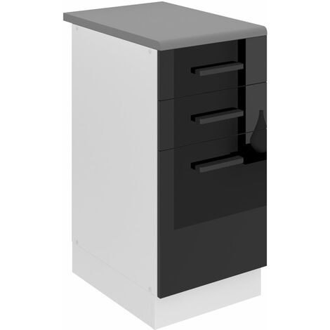 BELINI Unterschrank Küche Küchenunterschrank 40 cm Breite Küchenschränke mit Arbeitsplatte Küchenschrank mit Schubladen Schwarz Hochglanz