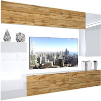 BELINI Wohnwand Vollausstattung Wohnzimmer-Set Moderne Schrankwand mit LED-Beleuchtung Anbauwand TV-Schrank Eiche Wotan/Weiß