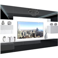 BELINI Wohnwand Vollausstattung Wohnzimmer-Set Moderne Schrankwand mit LED-Beleuchtung Anbauwand TV-Schrank Schwarz/Weiß