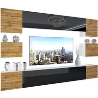 BELINI Wohnwand Vollausstattung Wohnzimmer-Set Moderne Schrankwand mit LED-Beleuchtung Anbauwand TV-Schrank Wotan Eiche/Schwarz