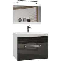 Belini Badezimmer Badmöbel Set Vollausstattung mit Waschbecken Unterschrank Waschtisch Spiegel Lampe Möbel Silber/Ebenholz Royal, Glänzend und Matt