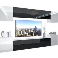 BELINI Wohnwand Vollausstattung Wohnzimmer-Set Moderne Schrankwand mit LED-Beleuchtung Anbauwand TV-Schrank Weiß/Schwarz/Glänzend