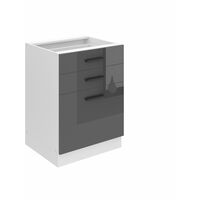 Belini Unterschrank Küche, Küchenunterschrank 60 cm Breite. SDSZ Küchenunterschrank ohne Arbeitsplatte. Küchenschrank mit Schubladen, Silber Hochglanz