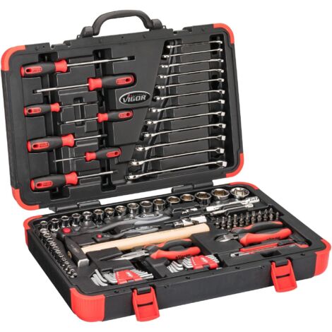 VIGOR, Caisse à outils avec 95 outils, ouverture mâchoires 3 - (1/4)