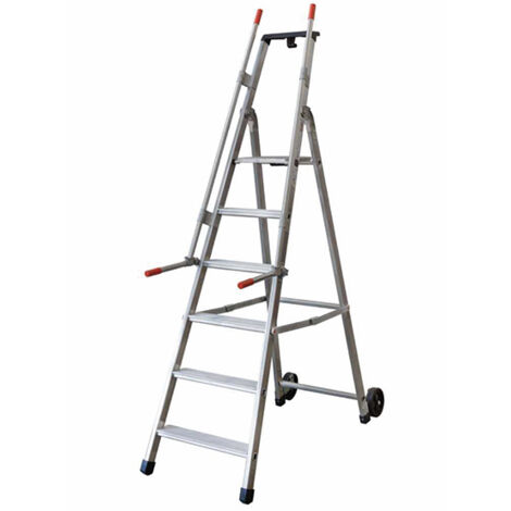 Escabeau roulant 8 marches - Hauteur de travail max. 3,82m - Largeur 0.59m - 2 poignées rabattables - QM-8 (1/4)