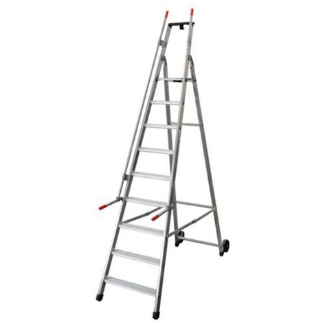 Escabeau roulant 9 marches - Hauteur de travail max. 4,05m - Largeur 0.62m - 2 poignées rabattables - QM-9 (1/4)