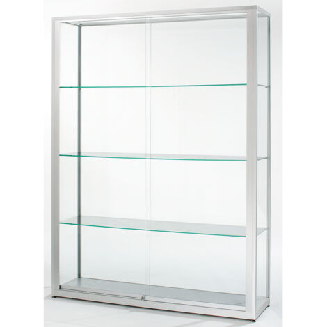 Vitrine sur pieds 2000 mm – 2 portes coulissantes – Verre sécurit et aluminium anodisé argent – Dimensions 1500 x 400 mm – Certeo (1/4)