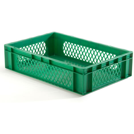 Bac gerbable normes Europe à parois ajourées et fond plein - L x l x h 600 x 400 x 145 mm - vert, lot de 5 (1/5)