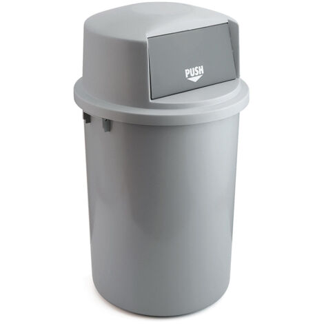 Hjh OFFICE 741009 Poubelle XXL PUSH Acier Blanc 50L - Collecteur Déchets Rétro Avec Clapet Poussoir