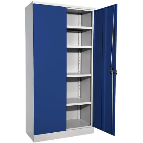 Armoire métallique Nilas avec 4 tablettes – Dimensions h 1830mm x l 915mm x p 421mm – Porte battante verrouillable – Charge max 45kg par tablette – Eurokraftbasic