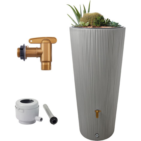 Réservoir d'eau de pluie VASO Decor 220L – Polyéthylène résistant aux intempéries – Dimensions 580x580x1200mm – Kit de raccordement inclus – 4Rain