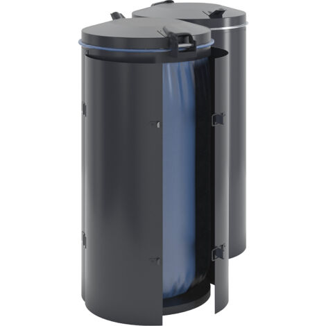 Collecteur de déchets en tôle d'acier pour sac de 120 l - avec porte à 2 battants - anthracite avec couvercle métallique (1/5)
