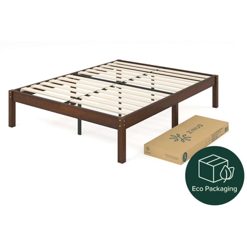 Zinus Lit Simple Ellie En Bambou - 80x190 Cm, Blanc - Structure Avec Sommier à Lattes, 35.5 Cm De Rangement Dessous - Écologique