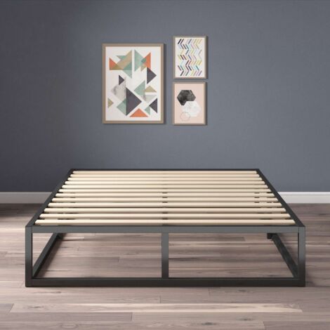 Lit Métal Elias 140x200 Cm – Avec Tête De Lit Design, 30 Cm De Rangement Dessous, Sans Sommier Nécessaire