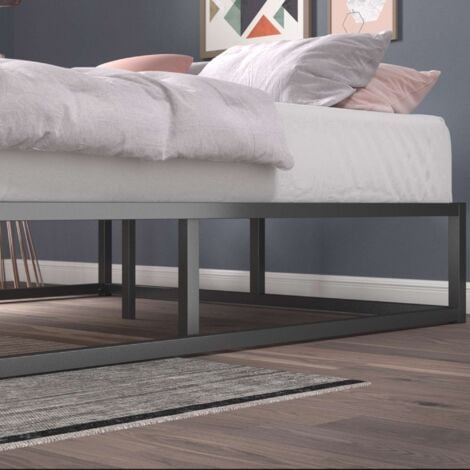 Lit 140x190 cm en métal - Lit double avec sommier en bois - Lit 2 personnes Noir - Zinus Joseph