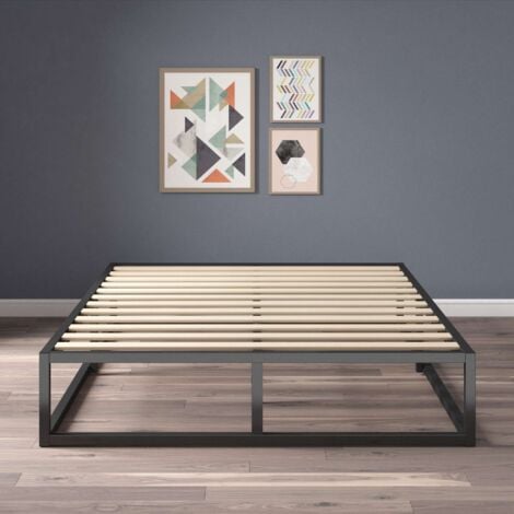 Lit 160x200 cm en métal - Lit double avec sommier en bois - Lit 2 personnes Noir - Zinus Joseph
