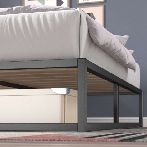 Lit 160x200 cm en métal - Lit double avec sommier en bois - Lit 2 personnes Noir - Zinus Joseph