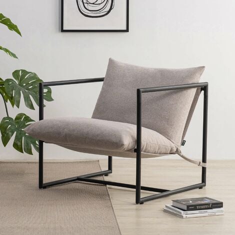 Fauteuil et Chaise de relaxation - Fauteuil lounge avec structure en métal et coussins - 78×78×69 cm - Zinus Aidan - Beige