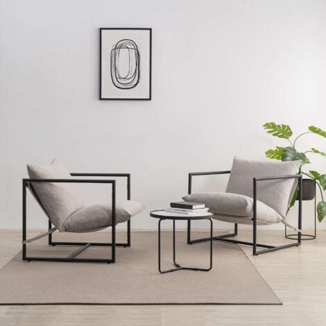 Fauteuil et Chaise de relaxation - Fauteuil lounge avec structure en métal et coussins - 78×78×69 cm - Zinus Aidan - Beige