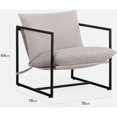 Fauteuil et Chaise de relaxation - Fauteuil lounge avec structure en métal et coussins - 78×78×69 cm - Zinus Aidan - Beige
