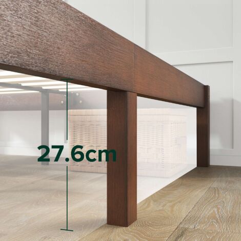 Lit Plateforme Zinus Mory 140x190 Cm - Cadre Métal Et Tête De Lit Bois, Style Industriel, Hauteur 30 Cm, Marron