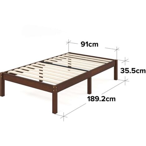 Zinus Emma Lit 1 personne, Lit 90x190 cm, Cadre de lit en bambou et bois, Hauteur 28 cm, Design Écologique et Durable, Marron