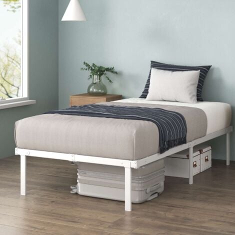 Zinus Noah Lit 1 personne, Lit 90x190 cm, Cadre de lit en métal - Lit pliable avec des lattes, Hauteur 35 cm, Blanc