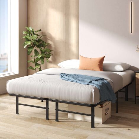 Zinus Rumi Lit 2 personnes, Lit 140x190 cm, Cadre de Lit en Métal, 33 cm de Hauteur, Lit Plateforme avec lattes en Métal, Noir