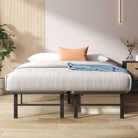 Zinus Rumi Lit 2 personnes, Lit 140x190 cm, Cadre de Lit en Métal, 33 cm de Hauteur, Lit Plateforme avec lattes en Métal, Noir