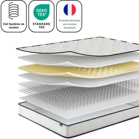 Zinus Matelas 90x190 cm Hybride Bonnel Spring, Épaisseur 15 cm, Ressorts Bonnel et Mousse Confort, Support Équilibré