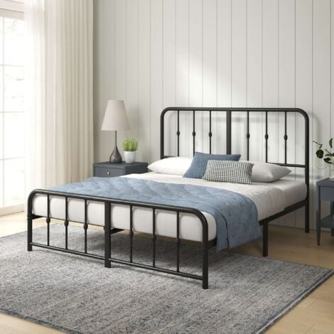 Lit Jules 2 personnes - Lit 140x190 cm - Cadre de lit en métal avec tête tête et pied de lit - Hauteur 35.5cm - Lit avec support de lattes en métal - Noir