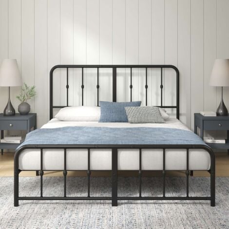 Lit Jules 2 personnes - Lit 140x190 cm - Cadre de lit en métal avec tête tête et pied de lit - Hauteur 35.5cm - Lit avec support de lattes en métal - Noir