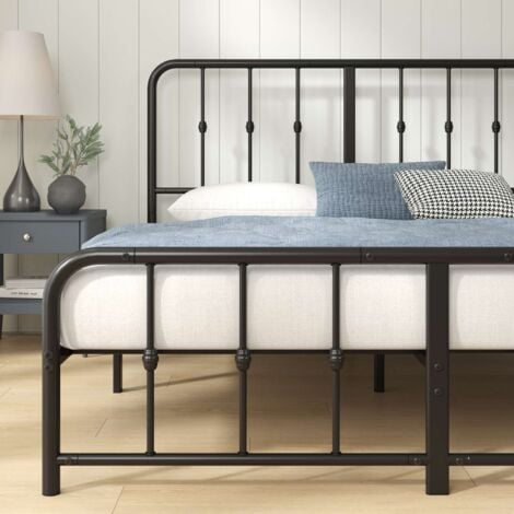Lit Jules 2 personnes - Lit 140x190 cm - Cadre de lit en métal avec tête tête et pied de lit - Hauteur 35.5cm - Lit avec support de lattes en métal - Noir