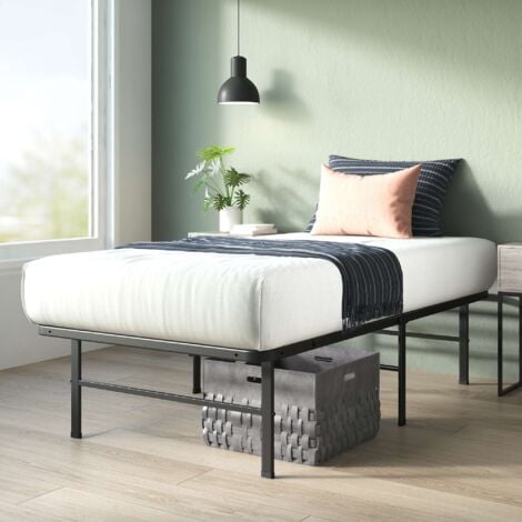 Zinus Rumi Lit 1 personne, Lit 90x190 cm, Cadre de Lit en Métal, 33 cm de Hauteur, Lit Plateforme avec lattes en Métal, Noir