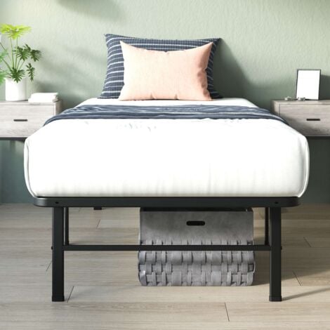 Zinus Rumi Lit 1 personne, Lit 90x190 cm, Cadre de Lit en Métal, 33 cm de Hauteur, Lit Plateforme avec lattes en Métal, Noir