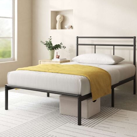 Lit Marion 1 personne - Lit 90x190 cm - Cadre de lit en métal avec tête de lit - Montage facile - Hauteur 30cm - Lit avec support de lattes en métal - Noir