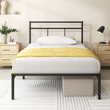 Lit Marion 1 personne - Lit 90x190 cm - Cadre de lit en métal avec tête de lit - Montage facile - Hauteur 30cm - Lit avec support de lattes en métal - Noir