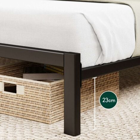 Zinus Kai Lit 140x190 cm - Cadre en bambou et métal avec tête de lit, lattes robustes, montage facile, 35 cm de hauteur, Noir/Marron