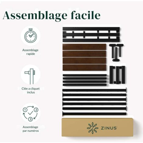 Zinus Kai Lit 140x190 cm - Cadre en bambou et métal avec tête de lit, lattes robustes, montage facile, 35 cm de hauteur, Noir/Marron