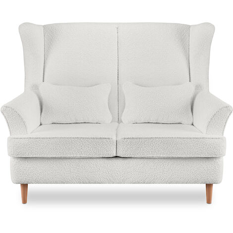 KONSIMO Klassische Sofa 2-Sitzer mit zwei dekorativen Kissen inklusive "STRALIS", Weiss, Stoff/Schaum, Scandinavian, 136x106x96 cm (1/5)
