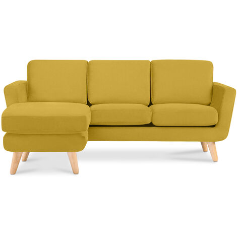 KONSIMO Ecksofa links mit Armlehnen und Gestell aus Massivholz "TAGIO", Gelb, Stoff, Scandinavian, 190x78x151cm