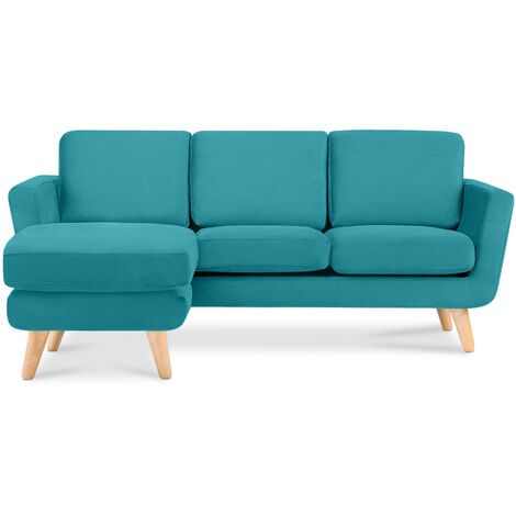 KONSIMO Ecksofa links mit Armlehnen und Gestell aus Massivholz "TAGIO", Türkis, Stoff, Scandinavian, 190x78cm (1/5)