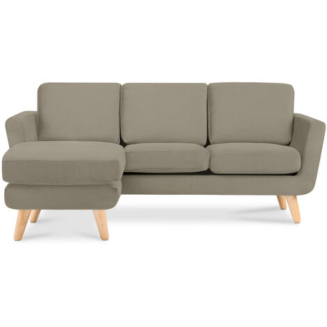 KONSIMO Ecksofa links mit Armlehnen und Gestell aus Massivholz "TAGIO", Beige, Stoff, Scandinavian, 190x78x151cm