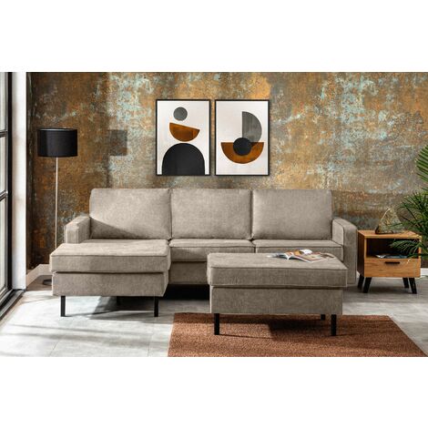 KONSIMO INVIA Loft Ecksofa links 4 Sitzer aus Leder und Mikrofaser, hellgrau (1/5)